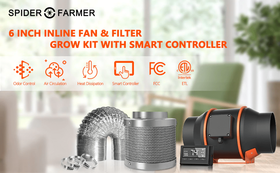 Spider Farmer Canada 6 Inch Inline Fan Combo with Temperature and Humidity Fan Controller