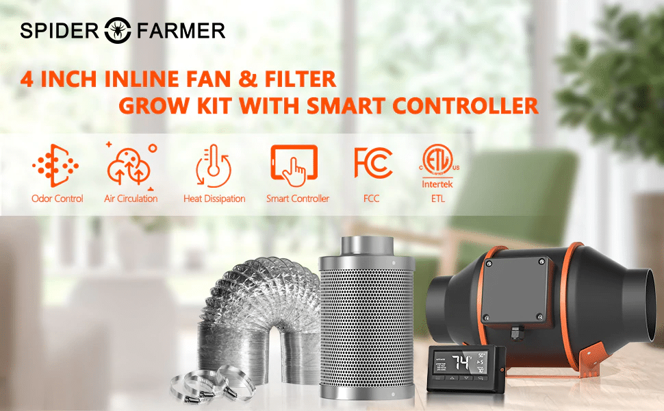 Spider Farmer Canada 4 Inch Inline Fan Combo with Temperature and Humidity Fan Controller