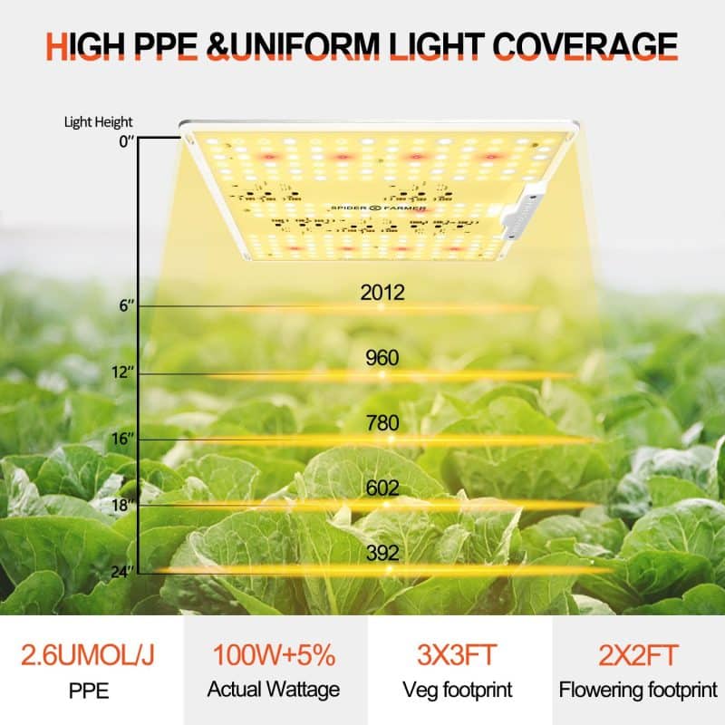 Spider Farmer Canada SF1000D 100W Newest Version Full Spectrum LED Grow Light for Beginners