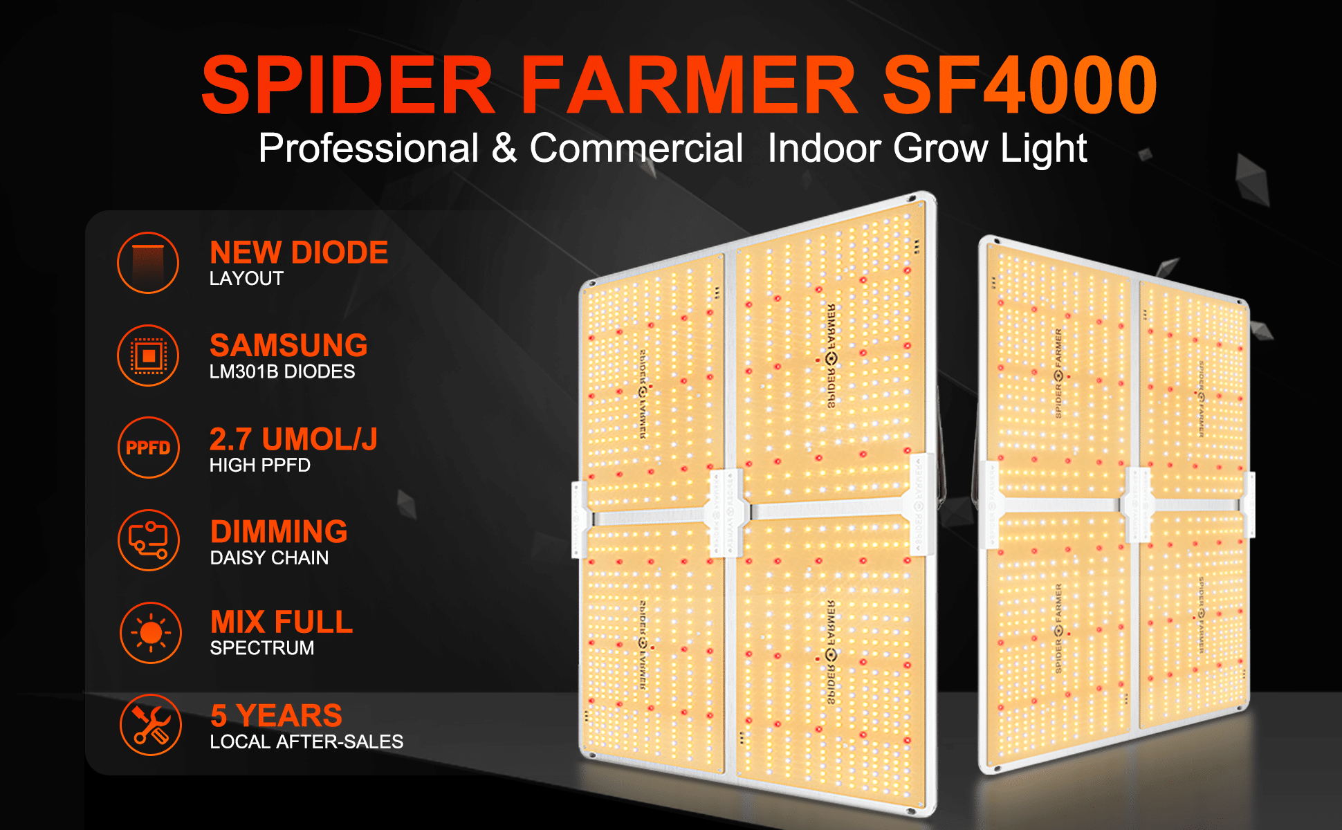 Spider Farmer Canada SF4000 450W Newest Version Full Spectrum LED Grow Light with Dimmer Knob