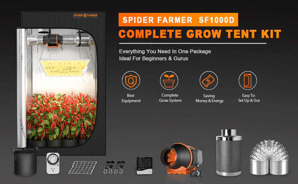 Spider Farmer SF1000D Complete grow tent kit，design for beginner