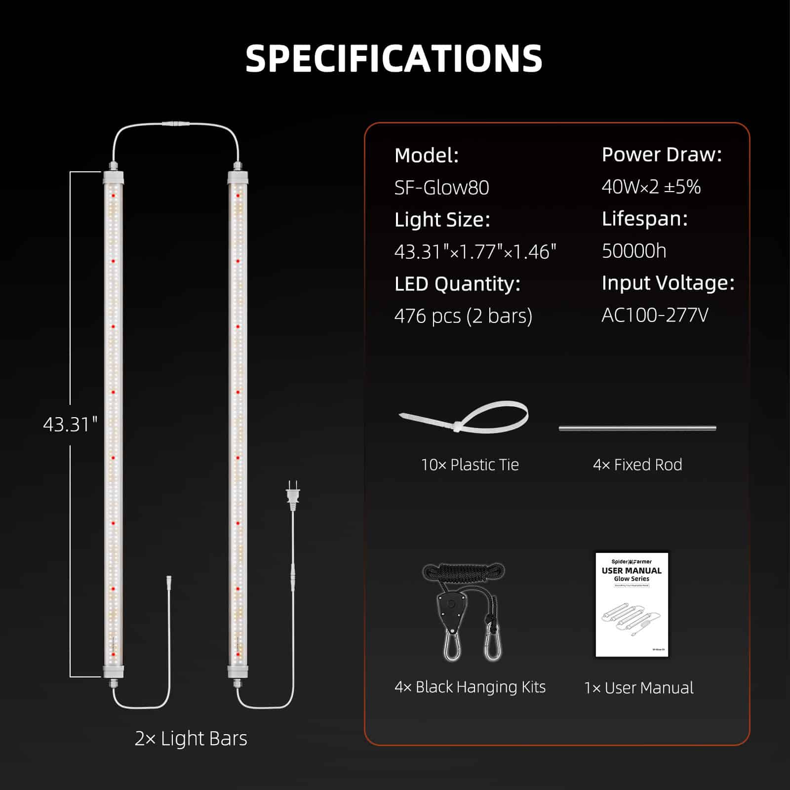 Spider Farmer® Glow80 80W LED Grow Light Bars – Full