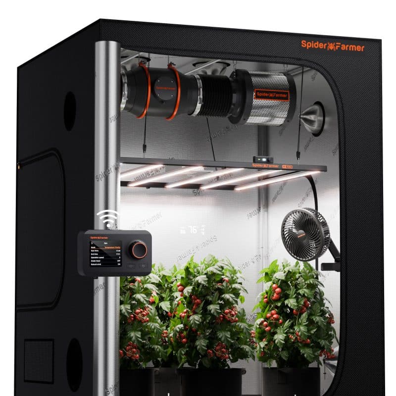 Spider Farmer  Premium Complete Grow Tent Kit | Remote Control, WiFi & Bluetooth App Control | SE7000 730W LED Light I 120x120x200 cm Tent | 6-inch Ventilation System | GGS Controller | Clip Fan | Automated Lighting, Ventilation, Circulation & Environmental Sensors