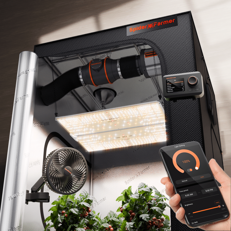 2025 Spider Farmer Complete Grow Tent Kit | WiFi & Bluetooth App Smart Control | SF4000 450W LED Board Light I 120x120x200 cm Tent | 6-inch Ventilation System | GGS Controller | Clip Fan | Automated Lighting, Ventilation, Circulation & Environmental Sensors