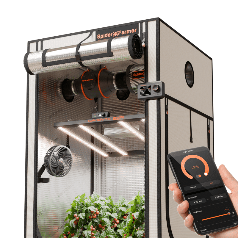 Spider Farmer Smart Complete Grow Tent Kit – 3-6 Plant Setup, G3000 Bridgelux 300W LED Lighting, 3x3 Grow Tent, Inline Duct Fan & Carbon Filter, Clip Fan, WIFI & Bluetooth-Integrated Controller, Temperature, Humidity & Day/Night Sensors, Historical Data & VPD Monitoring