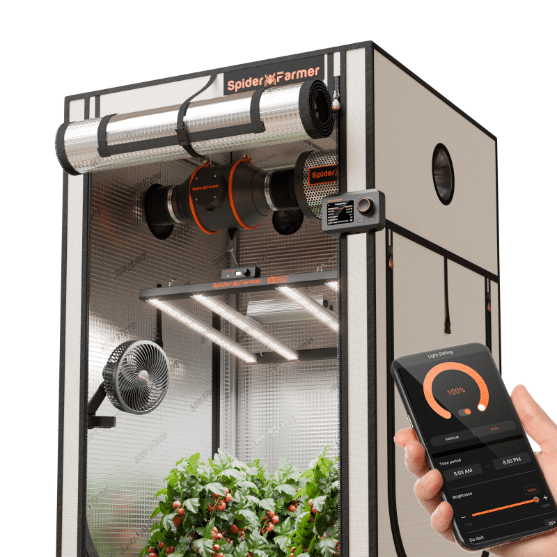 Spider Farmer Smart Complete Grow Tent Kit – 3-6 Plant Setup, SE3000 Bridgelux 300W LED Lighting, 3x3 Grow Tent, Inline Duct Fan & Carbon Filter, Clip Fan, WiFi & Bluetooth-Integrated Controller, Temperature, Humidity & Day/Night Sensors, Historical Data & VPD MonitoringSpider Farmer Smart Complete Grow Tent Kit – 3-6 Plant Setup, SE3000 Bridgelux 300W LED Lighting, 3x3 Grow Tent, Inline Duct Fan & Carbon Filter, Clip Fan, WIFI & Bluetooth-Integrated Controller, Temperature, Humidity & Day/Night Sensors, Historical Data & VPD Monitoring