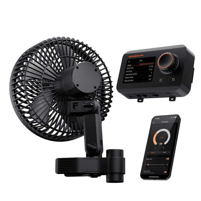 Spider Farmer® 2025 Upgraded 6” Clip Fan + GGS Climate Controller Kit – EC Motor, 10-Speed Control, 10-Level Wide Oscillation, IP54 Waterproof, Temp & Humidity Monitoring, VPD Tracking, WiFi & Bluetooth Connectivity for Perfect Climate Control