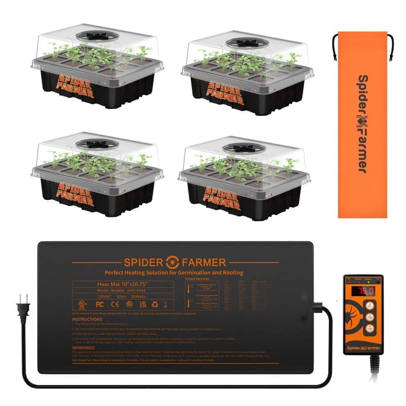 Bundle Sale I Spider Farmer® 10”X20.75” Seedling Heat Mat With 4 Pack Seed Starting Trays for Indoor Gardening