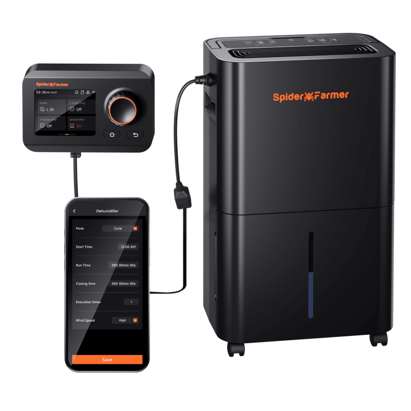 Bundle Sale丨Spider Farmer GGS Controller with 32 Pint Dehumidifier – Smart Humidity Control, WiFi & Bluetooth Connectivity for Grow Tents and Rooms