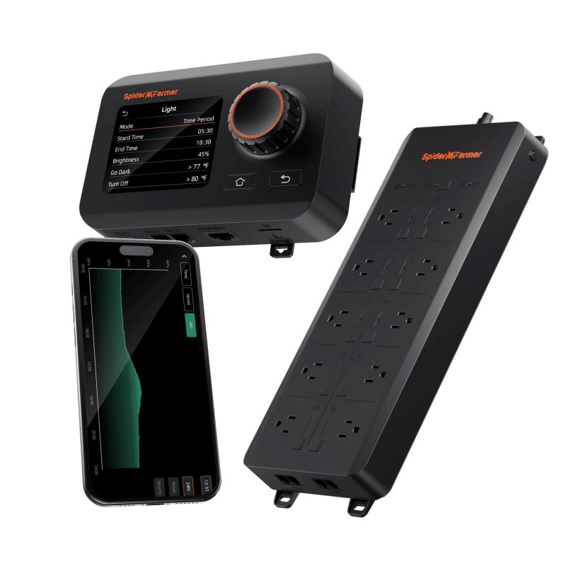 Pre-order Spider Farmer GGS Controller & 10-Outlet GGS AC10 Power Strip with Temperature, Humidity, VPD Monitoring, Scheduling, Historical Data Tracking, Bluetooth & WiFi Connectivity for Optimized Climate Control