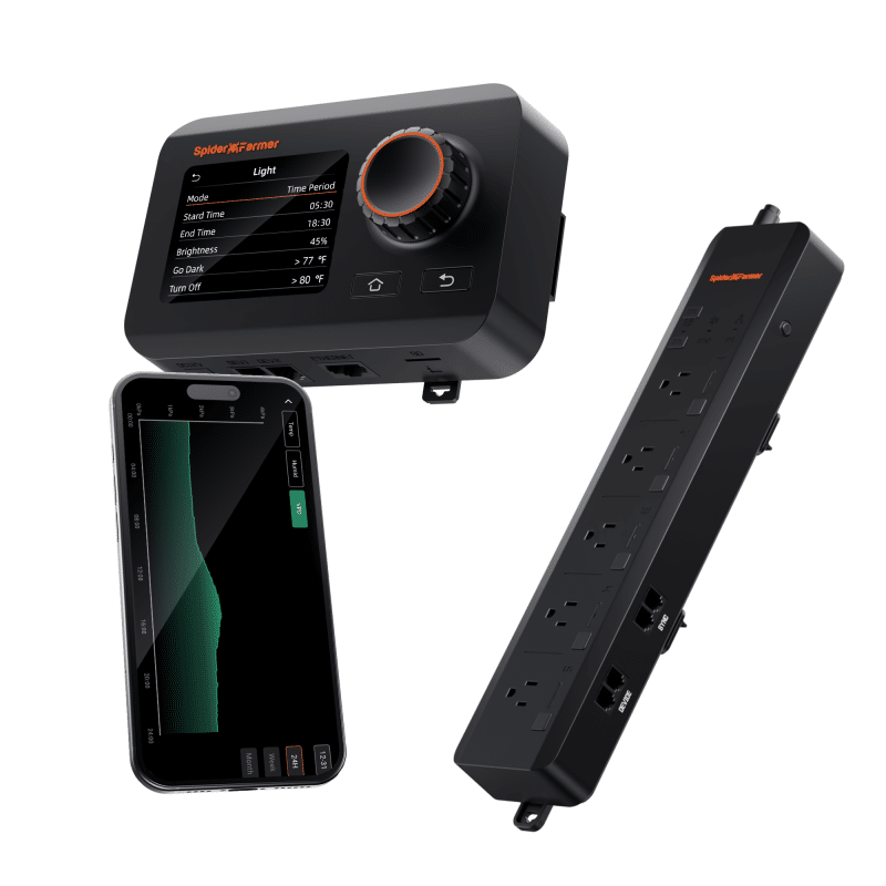 Pre-order Spider Farmer GGS Controller & 5-Outlet GGS AC5 Power Strip with Temperature, Humidity, VPD Monitoring, Scheduling, Historical Data Tracking, Bluetooth & WiFi Connectivity for Optimized Climate Control